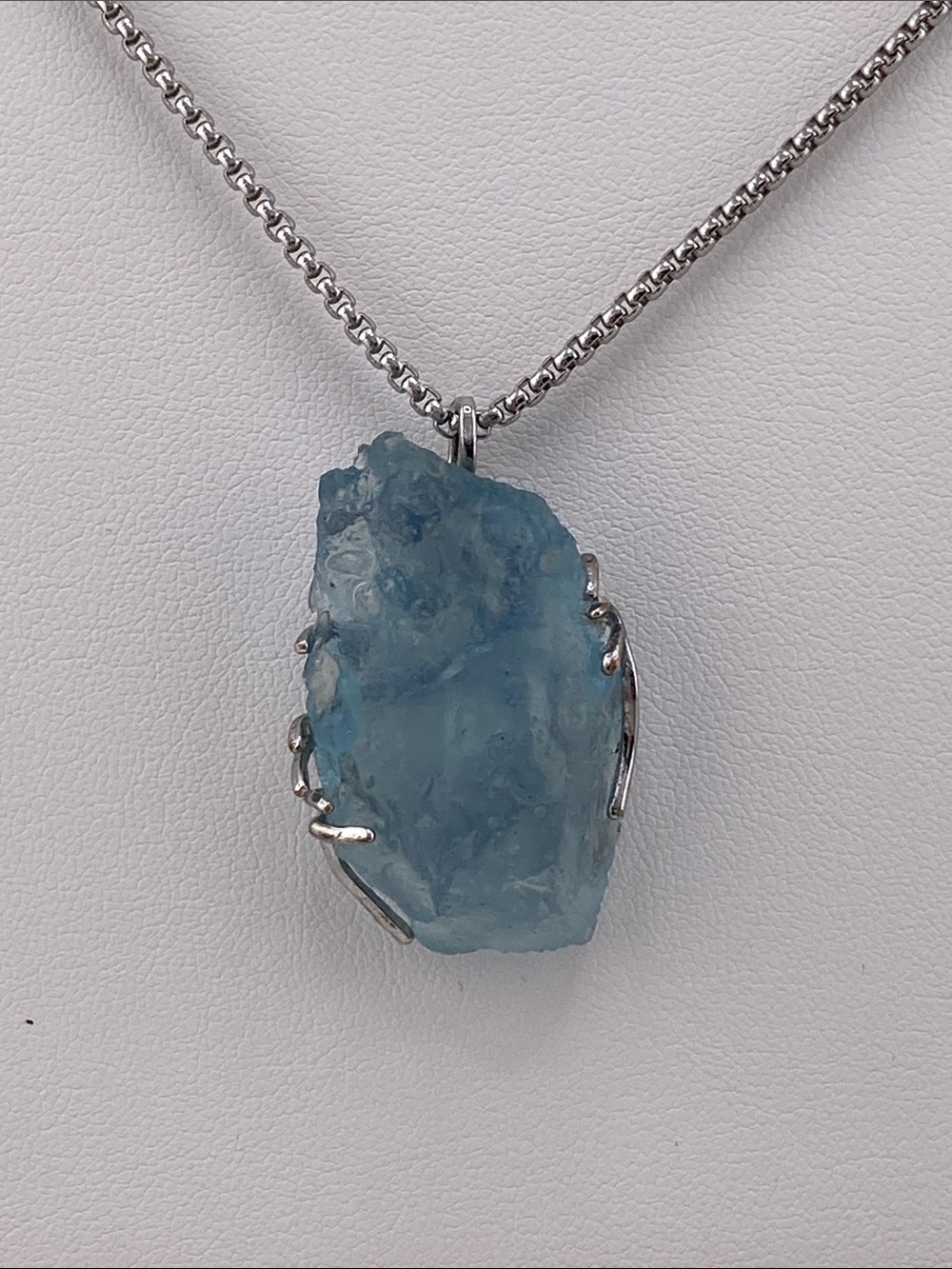 Natural Raw Aquamarine Crystal Pendant Necklace - Silver - The Gem Studio - Picture 3 of 5